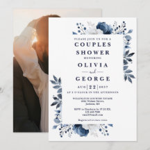 Elegante Chuveiro de Casal Floral Azul Marinho Fot
