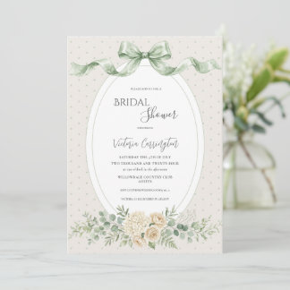 Convites Elegante Chuveiro de Noiva Floral em Verde Sálvia
