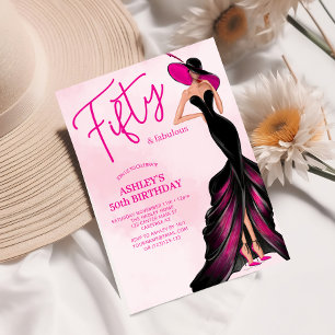 Convites Elegante Cinquenta Fantástico Vestido Rosa 50º Ani