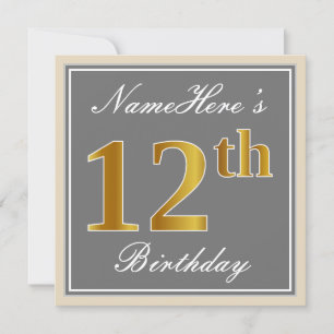 Convites Elegante, Cinza, 12 Dourada Faux Aniversário + No