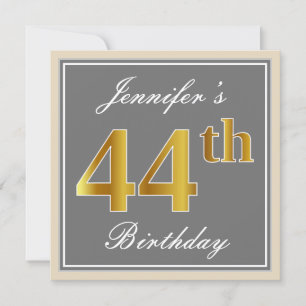 Convites Elegante, Cinza, 44 Dourada Faux Aniversário + No