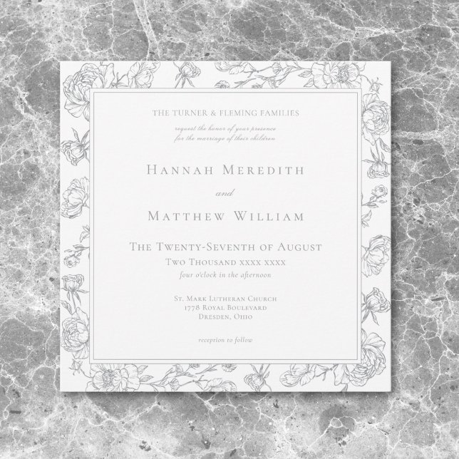 Convites Elegante Cinza Casamento com Crista e Pássaro em C (Elegant Gray Chinoiserie Bird & Crest Wedding Invitation)