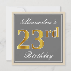 Convites Elegante, Cinza, Dourado Falso Aniversário de 23 a