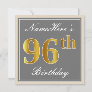 Convites Elegante, Cinza, Dourado Falso Aniversário de 96 a