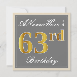 Convites Elegante, Cinza, Faux Dourado 43º Aniversário + 