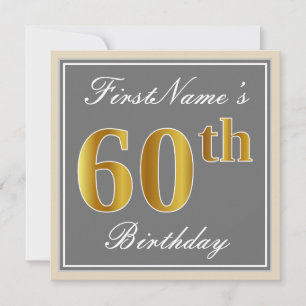Convites Elegante, Cinza, Faux Dourado 60º Aniversário + 