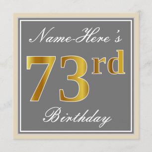 Convites Elegante, Cinza, Faux Dourado 73º Aniversário + 