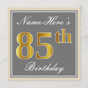 Convites Elegante, Cinza, Faux Dourado 85º Aniversário + 