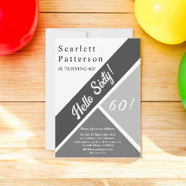 Convites Elegante Cinza Negra-Branca 60º Aniversário