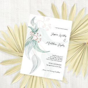 Convites Elegante Cinza Verde Eucalyptus Watercolor Art