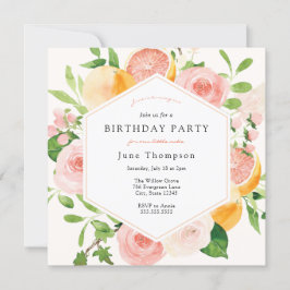 Convites Elegante Citrus Floral Birthday