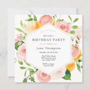 Convites Elegante Citrus Floral Birthday
