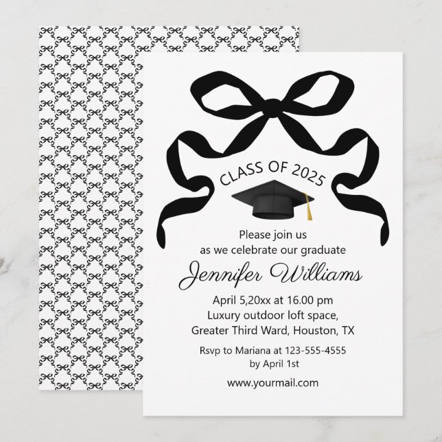 Convites elegante classe de festa de formatura arco preta d (Frente/Verso)