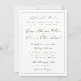 Convites Elegante Clássico Casamento Caligrafia Verde Musgo