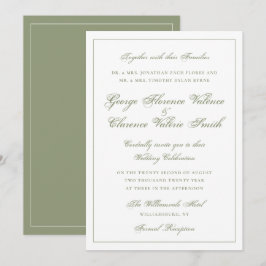 Convites Elegante Clássico Casamento Caligrafia Verde Musgo