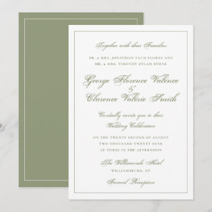 Convites Elegante Clássico Casamento Caligrafia Verde Musgo