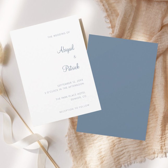 Convites Elegante Clássico Casamento em Azul Poeirento e Br (Criador carregado)