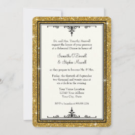 Convites Elegante Clássico com Glitter de Ornamento Dourado