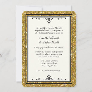 Convites Elegante Clássico com Glitter de Ornamento Dourado