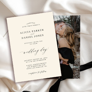 Convites Elegante clássico marfim preto foto personalizada