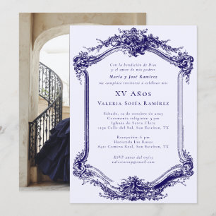 Convites Elegante Clássico Marinho Azul Quinceañera 15 de A