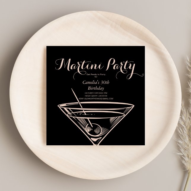 Convites Elegante Clássico Martini Dink Adulto Negro Aniver (Criador carregado)