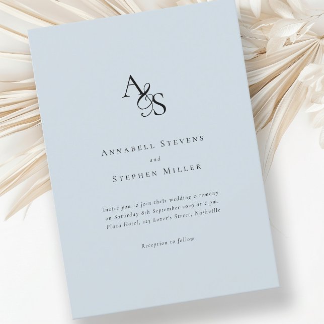 Convites Elegante, Clássico, Monograma, Azul Claro, Casamen (Criador carregado)