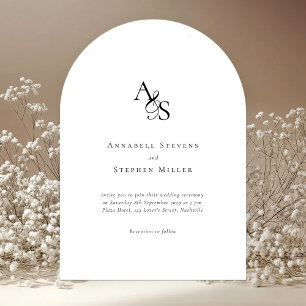 Convites Elegante, Clássico, Monograma, Branco, Casamento