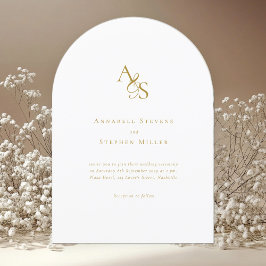 Convites Elegante, Clássico, Monograma, Branco, Casamento