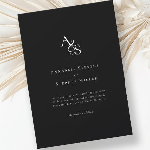 Convites Elegante, Clássico, Monograma, Branco Negro, Casam