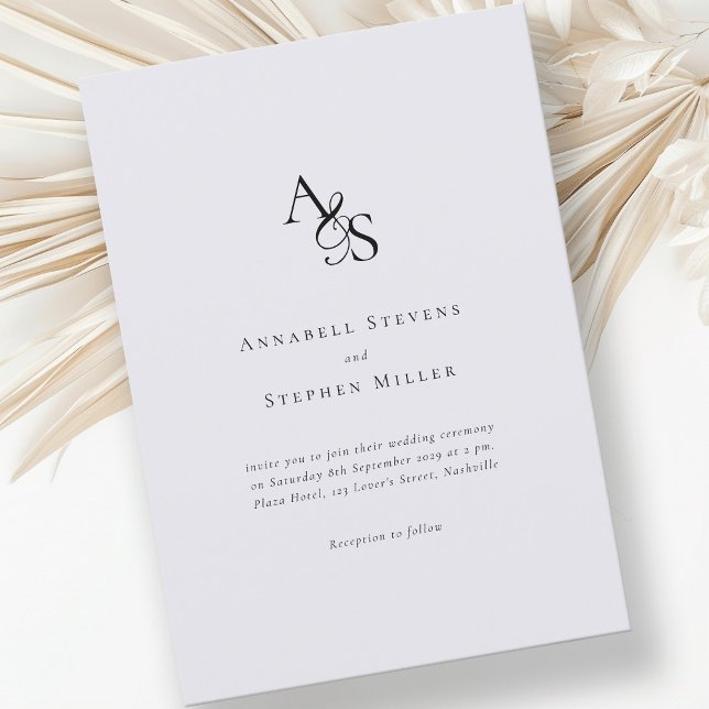 Convites Elegante, Clássico, Monograma, Cinza, Casamento (Criador carregado)