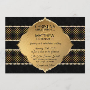 Convites Elegante Clássico Negro Dourado Diamond Glitter W