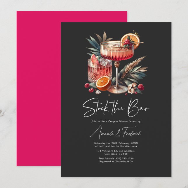 Convites Elegante Cocktail Abasteça o Bar Chuveiro de Casal (Frente/Verso)
