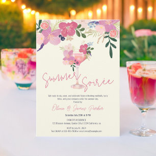 Convites Elegante Cocktail Floral Desenhado à Mão Verão Soi