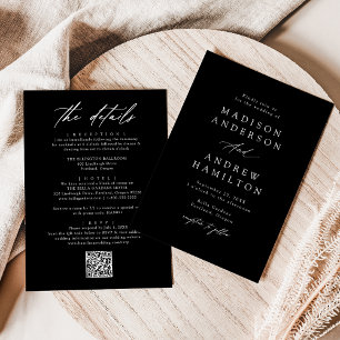 Convites Elegante Código de QR Preto e Branco Tudo em Um pa
