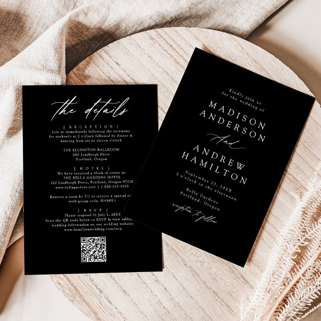 Convites Elegante Código de QR Preto e Branco Tudo em Um pa (Criador carregado)