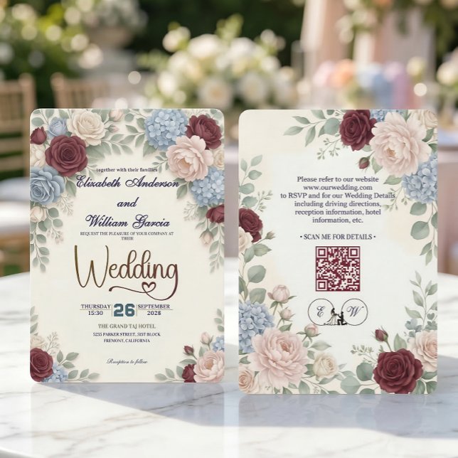 Convites Elegante Código QR Botânico Moderno Tudo Em Um (Criador carregado)