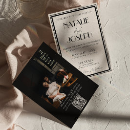 Convites Elegante Código QR Creme Preto Dinheiro Antigo Fot