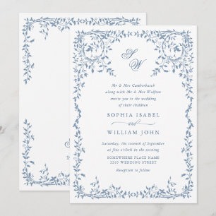 Convites Elegante código QR de casamento com moldura floral