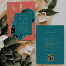 Elegante Código QR de Casamento Coral Dourado em T