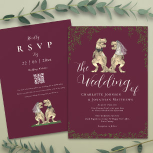 Convites Elegante Código QR de Casamento de Dinossauro Burg