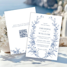 Convites Elegante código QR de casamento de jardim francês 
