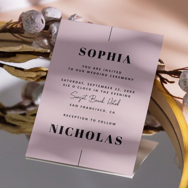 Convites Elegante código QR de casamento minimalista rosa e (Criador carregado)