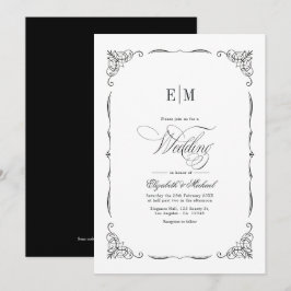 Convites Elegante Código QR de Casamento Preto e Branco Mon