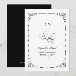 Convites Elegante Código QR de Casamento Preto e Branco Mon