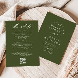 Convites Elegante Código QR de Casamento Verde Oliva Tudo E