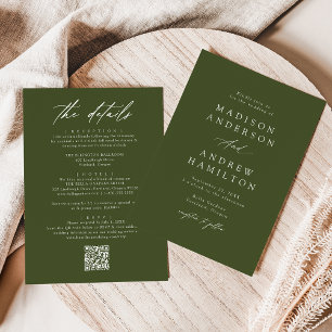 Convites Elegante Código QR de Casamento Verde Oliva Tudo E