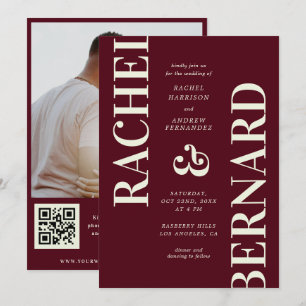 Convites Elegante Código QR de Tipografia Burgundy Profundo