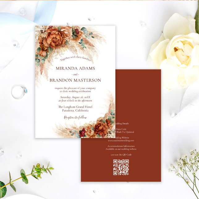 Convites Elegante Código QR Floral Romântico Boho Casamento (Criador carregado)