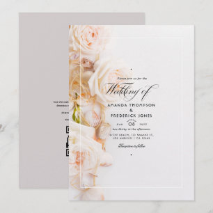 Convites Elegante código QR floral RSVP Casamento de Praia